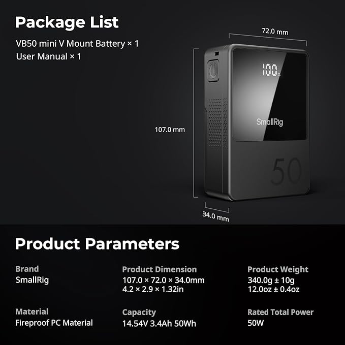 SMALLRIG V Mount Battery VB50, 50Wh / 3400mAh V Mount Battery - Image 9