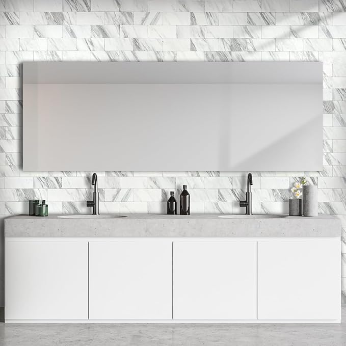 AULIGET 4-Piece White Marble Look Peel and Stick Backsplash Wall Tiles, 3" x 6" PVC Faux Stone Stick on Tile for Backsplash Kitchen, Bathroom, Laundry Room, Camper, Fireplace
