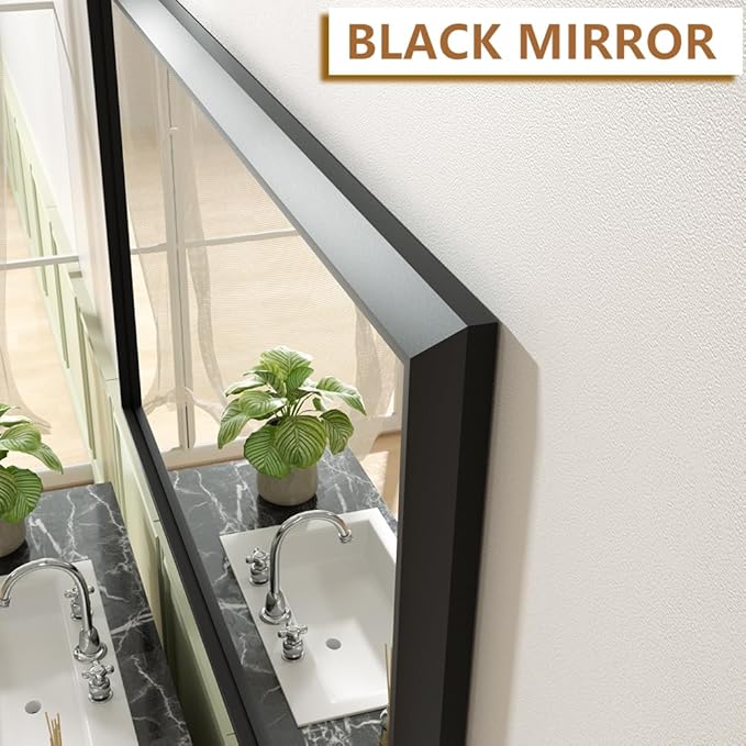 SMIROR Matte Black Bathroom Mirror for Over Sink 60x 40 inch, Metal Thick Frame Rectangle Vanity Mirror for Wall, Anti-Rust, Horizontally or Vertically Mounted