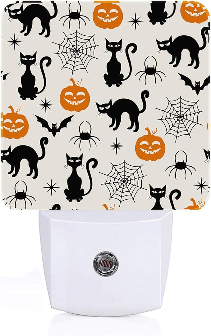 FSHVQKD Halloween Black Cat Night Light,Plug Into Wall for Boys Girls Bedroom Decorative Square Night Light Lamp 0.5w Sleep Friendly