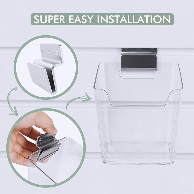Clear Slatwall Bins, 4 Pack Slat Wall Accessories Cups Hooks Assemble Set Fit Most Slat Board Storage Systems Transparent Display Hanging Holder Organizers for Garage Shed Office Craft Tool (Large)