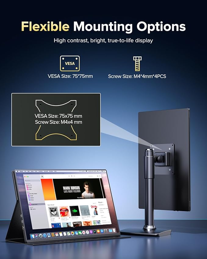 EVICIV Portable Monitor 4K 1200 Nits, 16" Laptop Monitor, 3840 * 2400 UHD, 1MS FreeSync, 2000:1 Contrast, USB-C & HDMI, VESA & Smart Case, Travel Second Screen for Computer, Mini PC, Game Consoles
