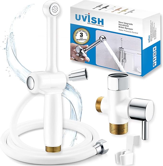 Handheld Bidet Toilet Sprayer, White Bidet Spray for Toilet, Cloth Diaper Sprayer with Backflow Preventer, Adjustable Water Jet Spray with 7.9" Long Wand