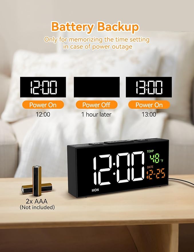 Netzu Alarm Clocks for Bedrooms, Digital Clock with Date Temperature and Weekday, Manual DST, Snooze, 2 Alarms, 4 Volumes for Living Room Home Bedside Desk (Black)