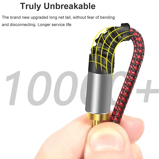 Tiierzon RCA Cable 10Ft,2Rca Male to 2-RCA Male Audio Stereo Subwoofer Cable [Hi-Fi Sound] Nylon-Braided Auxiliary Audio Cord for Home Theater, HDTV, Amplifiers, Hi-Fi Systems,Speakers and etc (10Ft)