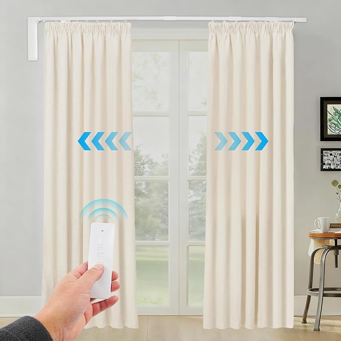 Lemoeyes Electric Curtain Track, Retractable Motorized Curtains Rod within 7.2ft, Automatic Curtain Opener with Smart/Manual Control, Smart Curtains System for I-Rrail and U-Rail (Within 7.2ft)