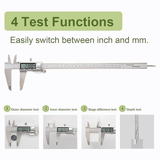 SCITOOLS All-Metal Digital Caliper 0-12" Measuring Tool, Micrometer Caliper with Auto-Off Feature, Interchangeable Between inches and millimeters for DIY/Household and 3D Printing