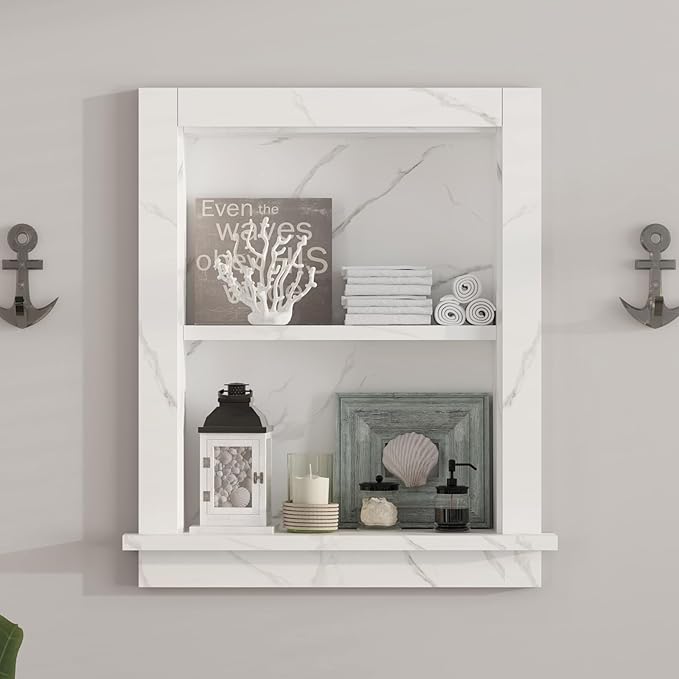 Recessed Medicine Cabinet,14x18 Bathroom Cabinet with Storage,Strong MDF in Wall Shower Niche,Bathroom Niche for Shower Wall for Home,Wall Niches Insert for Drywall,White Marble