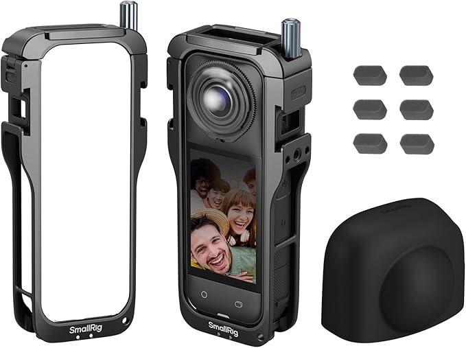 SMALLRIG Cage for Insta360 X5 Accessories, Aluminum Alloy Protective Case for Insta360 x5 with Quick Release, Built-in Cold Shoe Mounts & 1/4" Threads, with Silicone Lens Guard Cap - 5195