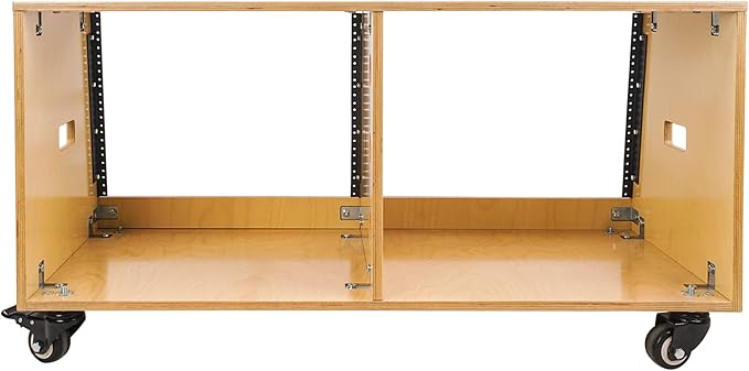 Sound Town DIY 2 x 8U Slanted Studio Rack with Solid Baltic Birch Plywood, Casters, Golden Oak for Recording Room, Home Studio (SDRK-D8T)