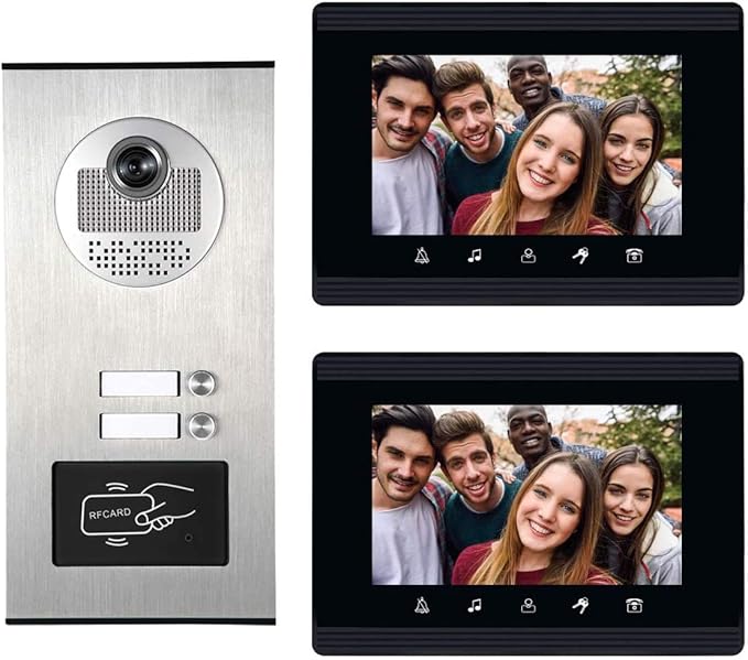 AMOCAM Upgrade Versions 2 Units Apartment Intercom System 7 inch Touch Monitor Video Door Phone Kits Support Ethernet Cable Connect, Single-Supply, ID Keyfobs Unlock for Home Apartment