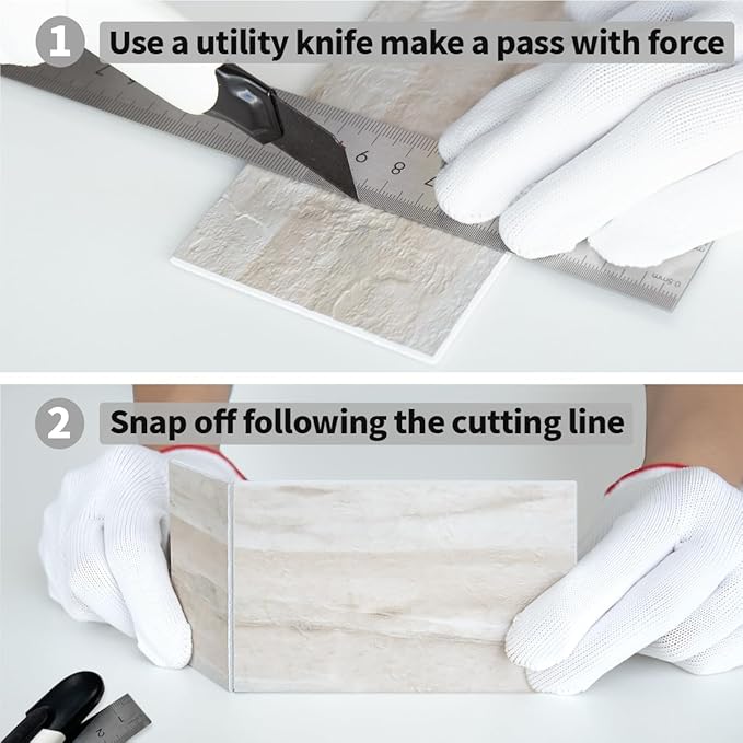 AULIGET 4-Piece Beige Slate Peel and Stick Backsplash Wall Tiles, 3" x 6" PVC Faux Stone Stick on Tile for Backsplash Kitchen, Bathroom, Laundry Room, Camper, Fireplace