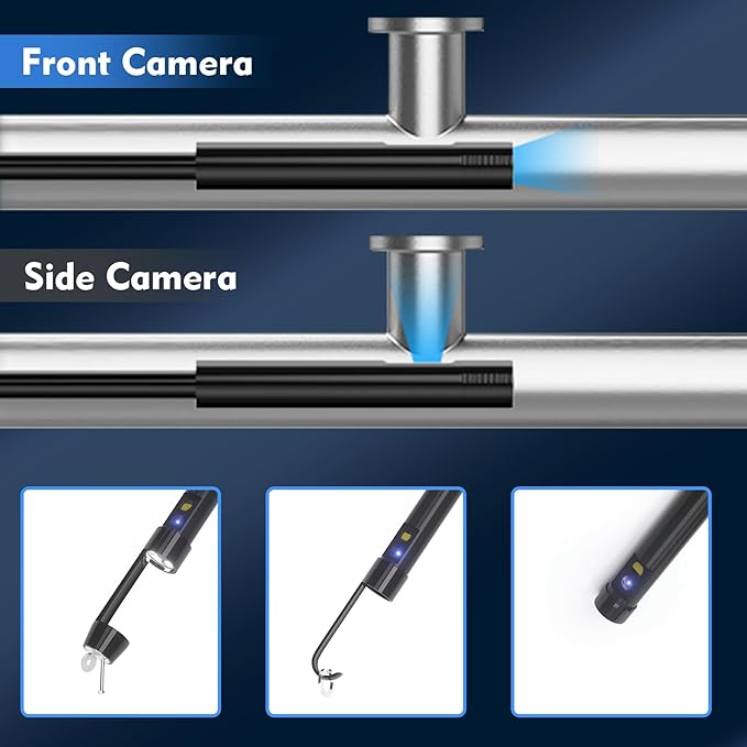 Dual Lens Endoscope Camera with Light, 4.3" Borescope with Photo/Video Function & Free(Built in 32GB Card), 16.4FT Semi-Rigid Snake Cable with IP67 Waterproof for Pipe, Engine & HVAC Inspection