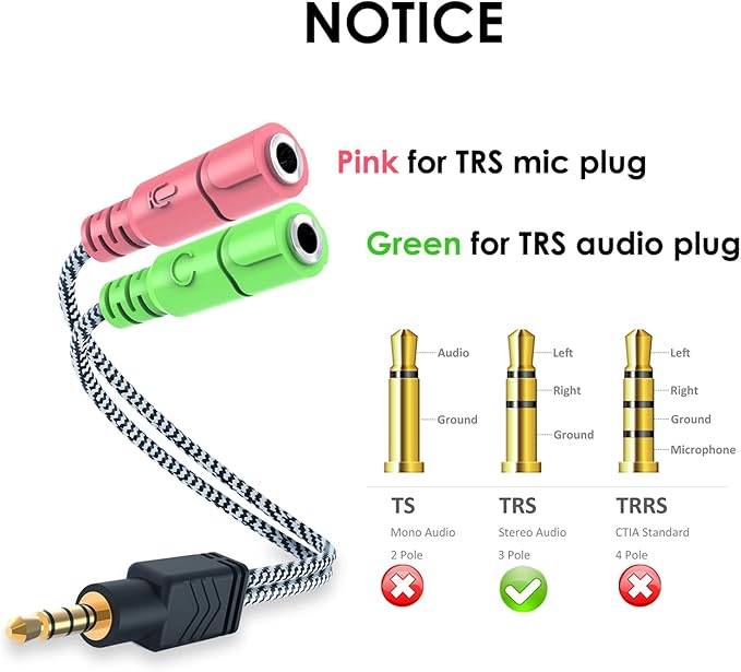MillSO Headphone Mic Splitter [2 Pack] 3.5mm Headset Adapter 2 TRS Female to TRRS Male CTIA Stereo Audio Mic Jack Y Splitter for Dual-Plug Gaming Headset to Xbox, PS4, Phone, Laptop, PC