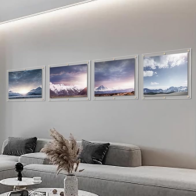 Kalami 3Pack 16x20 Clear Acrylic Wall Mount Picture Frame Self Adhesive, No Drill Holes Floating Frameless Large Photo Frame for Paintings Portrait Landscape Poster or Other Artworks