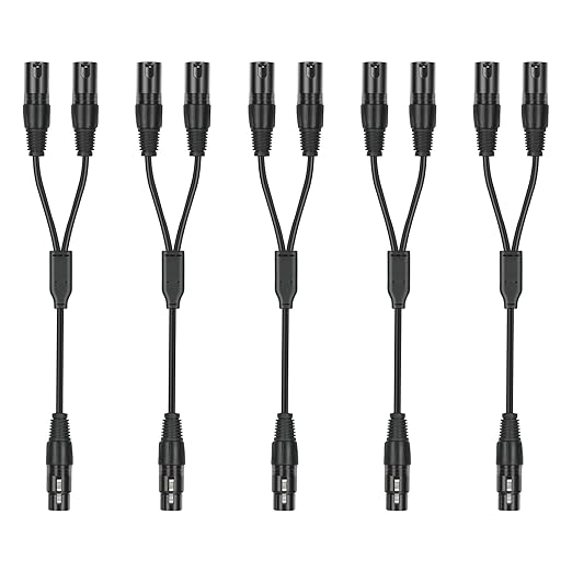 5 Pack XLR Splitter Cable,1 Female to 2 Male, 1.5FT Stereo Mic to L&R Audio Y-Splitter Cable