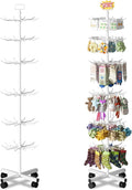Exttlliy Retail Display Stand Store Display Rack 6 Tier Metal Spinning Display Stand Rack with Wheels Keychain Jewelry Stocking Hat Stand with Hooks for Malls, Showroom, Retail Store (6 Tier White)