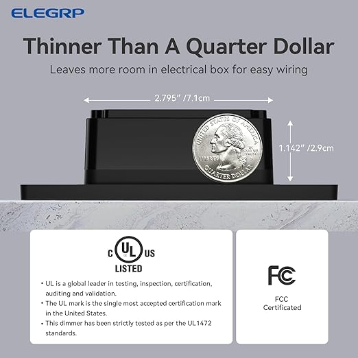 ELEGRP Dimmer Switch, Digital Dimmer Light Switch for LED Lights 150W, INC/HAL 450W, 3 Way LED Dimmer Switch, Needs Neutral Wire, Wall Plate Included, UL Listed, 6 Pack, Matte Black