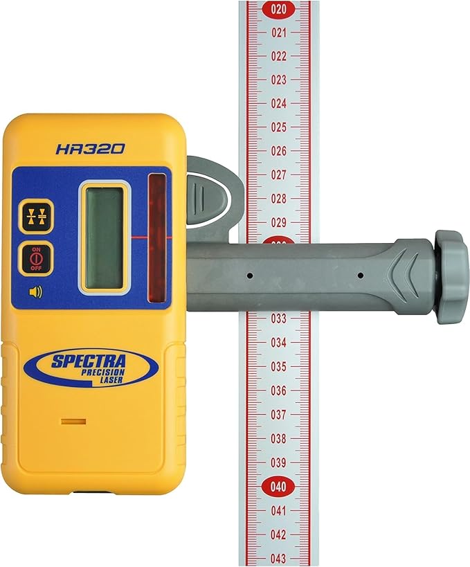 Spectra Precision HR320 Laser Receiver with Rod Clamp – Dual LCD, 2-In Capture Height, IP67 Drop Resistant, 70-Hour Runtime – 100 DB speaker