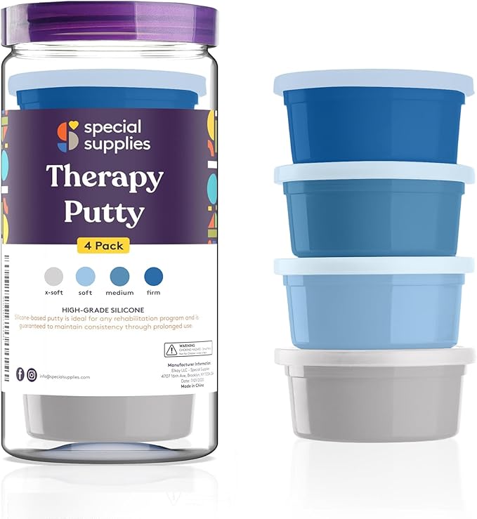 Special Supplies Therapy Putty for Kids and Adults - Resistive Hand Exercise Stress Relief Therapy Putty Kit, Set of 4 Strengths, Three Ounces of Each Putty (Ocean Colors)