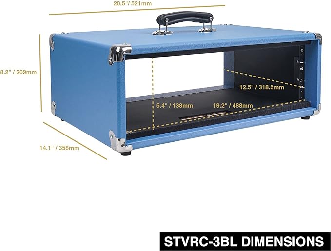 Sound Town Vintage 3U Amp Rack Case, 12.5" Depth with Rubber Feet, Dust Cover, Kickstand, Beau Blue (STVRC-3BL)