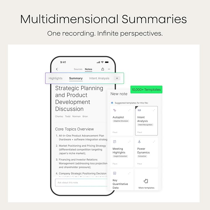 Plaud Note Pro AI Voice Recorder, Transcribe & Summarize with AI, App Control, Note Taker for Meetings & Calls, Supports 112 Languages, Ultra-Slim w/InstantView Display, Case Included, Silver