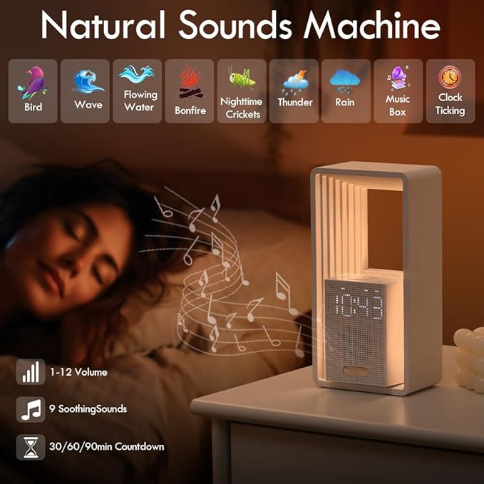 WILIT Digital Alarm Clock Sunrise, White Noise Sound Machine with Nightlight, 9 Sleep Aid Sounds Wake up Light for Heavy Sleepers, Dimmable Display, Snooze, USB Charging Port,Gifts for Women,Men,Teens