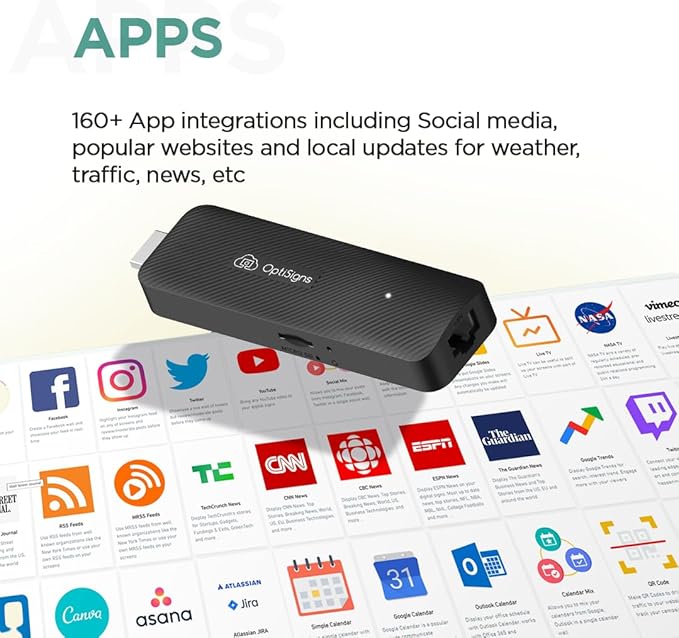 OptiSigns OptiStick Digital Signage Player - Android-Based 4K UHD HDMI Stick, Quad Core, WiFi/Ethernet, Remote Screen Management