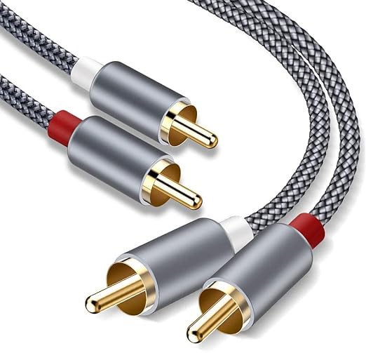 Goalfish RCA Cable, 6FT RCA Audio Cable [Shielded, Nylon Braided] Stereo 2RCA to 2RCA Male to Male Cord for Speaker, Subwoofer, Home Theater, HDTV, Amplifiers, Hi-Fi Systems, Car Audio-Grey