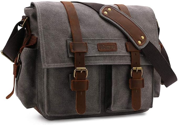 Kattee Leather Canvas Camera Bag Vintage DSLR SLR Messenger Shoulder Bag by Kattee