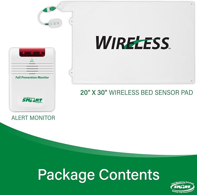 Smart Caregiver Cordless Bed Exit Alert - Includes Cordless Monitor with 20in by 30in Bed Pad