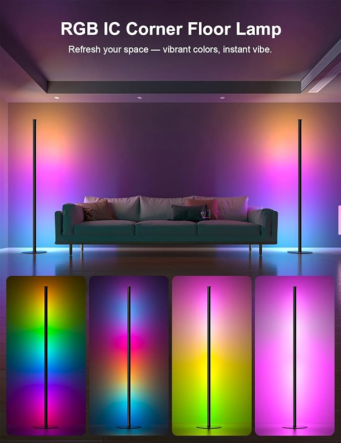 Corner Floor Lamp Compatible with Alexa, Smart LED Corner Lamp 55", APP & Remote Control with Music Sync, 16 Million Colors & Timer, Color Changing Ambient Lighting for Living Room Bedroom Game Room