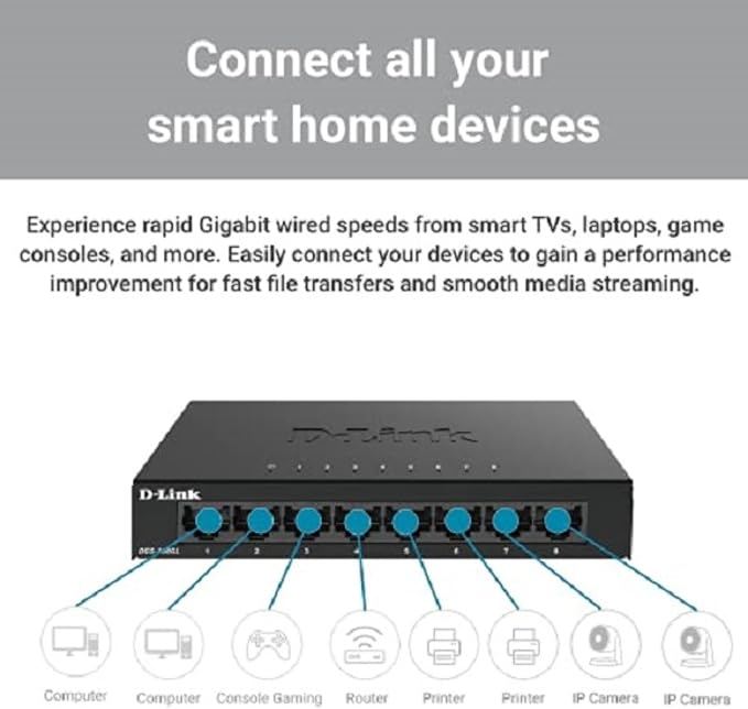 D-Link 8-Port Gigabit Unmanaged Ethernet Switch, Sturdy Metal - Image 3
