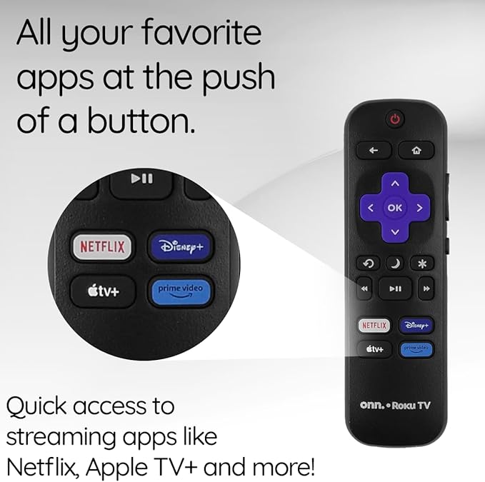 Remote Control with Shortcut Buttons and Volume Keys, Replacement for Roku Streaming Players and TVs (Netflix, Disney+, Apple TV & Prime Video)