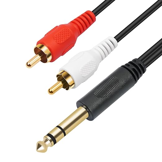 SiYear Gold-Plated 6.35mm 1/4 inch Male TRS Stereo Plug to 2 RCA Phono Male Audio Y Splitter Cable,Connector Wire Cord Plug (1.5M)