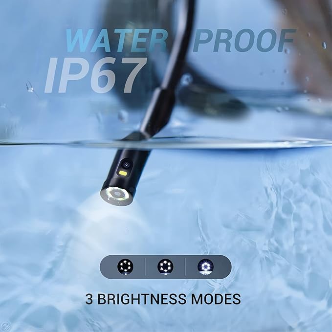 DEPSTECH Dual Lens Industrial Endoscope, 1080P Digital Borescope Inspection Camera, 7.9mm IP67 Waterproof, Sewer Camera with 4.3" LCD Screen, 7 LED Lights, 16.5FT Semi-Rigid Cable, 32GB Card - Orange