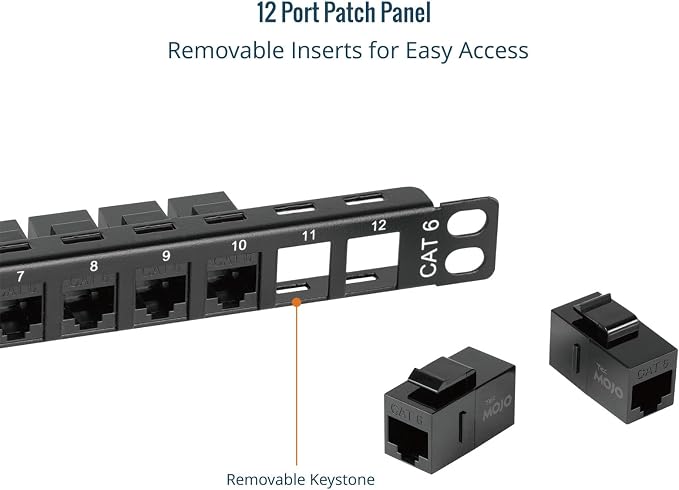 Tecmojo 12-Port Cat6 Patch Panel, 0.5U Rack Mount Modular Panel - Image 6