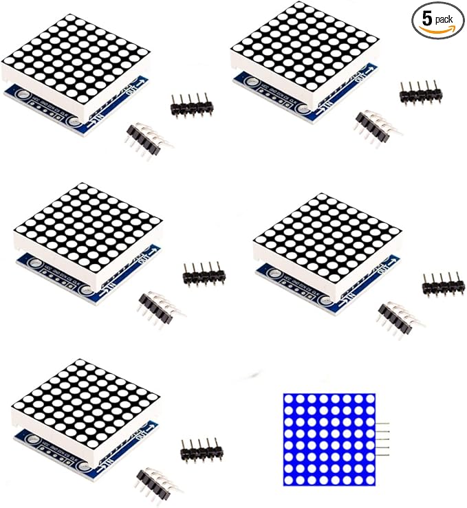Azuocn 5PCS MAX7219 8x8 Dot Matrix LED Display Module 5V MCU Control MAX7219 LED Dot Matrix DIY Kit (Blue)