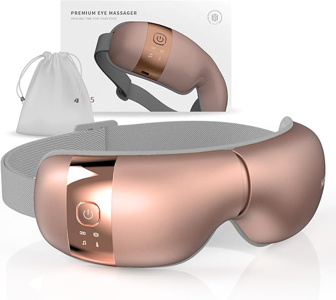 HubiCare Eye Massager with Heat, Vibration, and Music Helps Relieve Strain, Dark Circles, Dryness, and for Migraine Relief Relaxation and Better Sleep Valentines Day Gifts for Women/Men (Rose Gold)