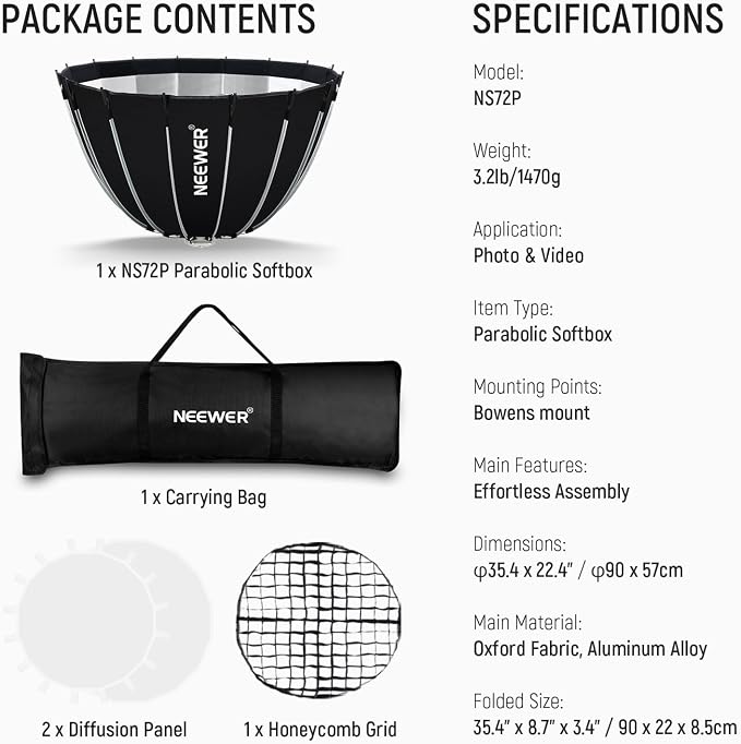 NEEWER Parabolic Softbox Kit, 35.4" Bowens Mount Soft Box - Image 9
