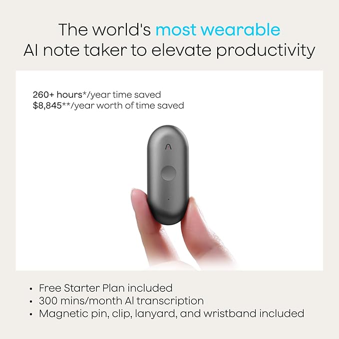 Plaud NotePin S AI Voice Recorder, Wearable AI Notetaker, AI Transcribe & Summarize, Support 112 Languages, 64GB Memory, Audio Recorder for Meetings Interviews with 4 Accessories
