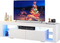 WLIVE TV Stand for 65 to 70 Inch TV, Modern Entertainment Center with LED Lights & 2 Large Storage Drawers, Wood TV Console for Living Room, Bedroom(White)