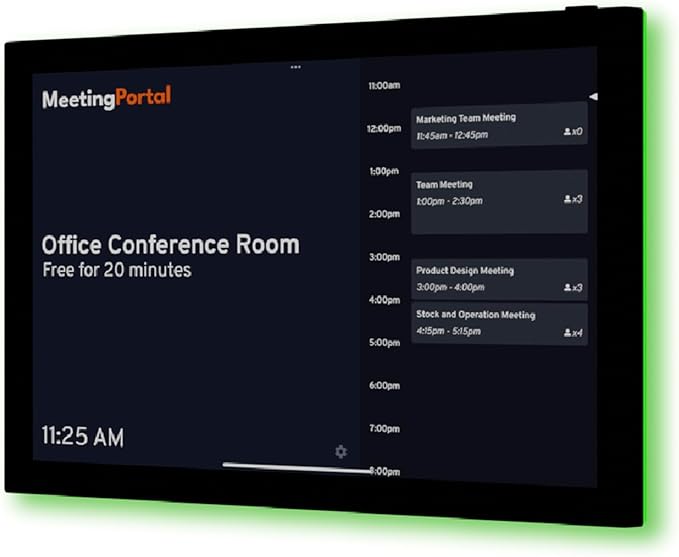 PoE Texas Low Profile 10-Inch Touchscreen Conference Room Scheduler PoE Tablet with Visible LED Status Ring and MeetingPortal App - Touch Screen Digital Display Syncs with Your Business Calendar