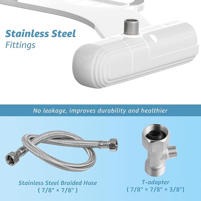 Ultra-Slim Bidet Attachment for Toilet, Non-Electric Dual Nozzle (Rear & Feminine Wash), Adjustable Fresh Cold Water Pressure, Stainless Steel Inlet, Easy to Install(Blue & White)