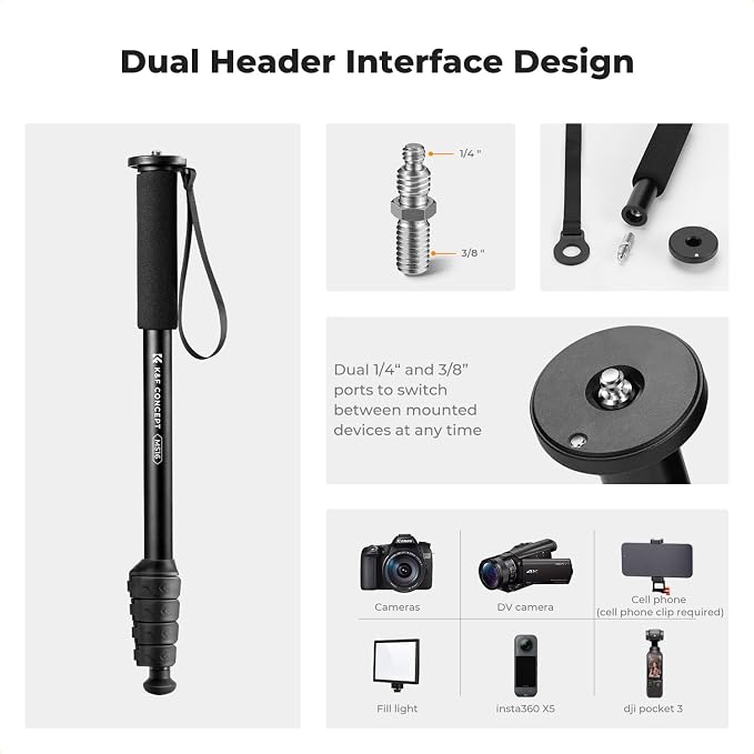 K&F CONCEPT Camera Monopod, Lightweight & Portable Camera Accessories, Payload - Image 5