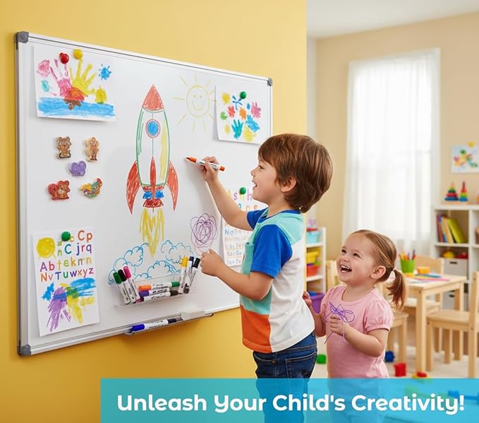 Magnetic Whiteboard -2 Pack 60" x 40" Large Magnetic Dry Erase Board with Removable Marker Tray| Wall-Mounted Aluminum Message Presentation White Board for Home Office Classroom