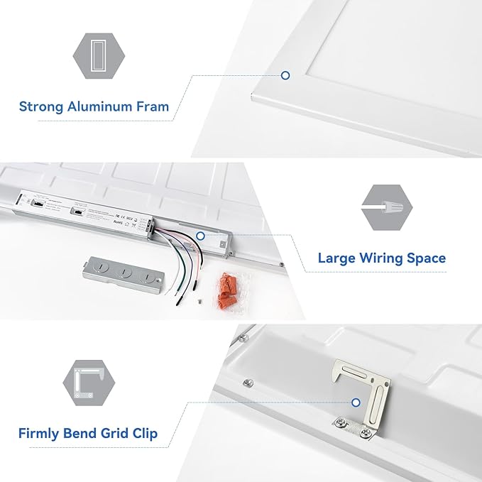CycevSun 4-Pack 2x4 LED Flat Panel Light Drop Ceiling, 0-10V Dimmable, 40/50/60W Selectable, Up to 6600LM, 4CCT 3000K/4000K/5000K/6000K, 100-277V, ETL Listed, 5-Year Service