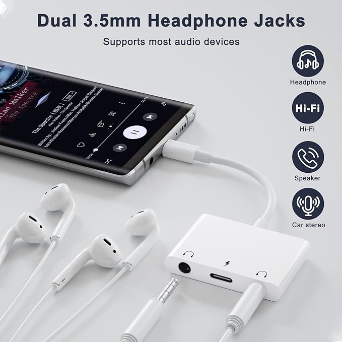 INVERSE NET Headphone Adapter for iPad, Headphone Splitter for 2 Headphones,3 in 1 USB C to 3.5mm Jack Audio Adapter with 60W Fast Charging Compatible with S24/23 Ultra.