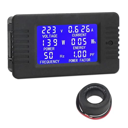 DROK AC Digital Meter, Current Voltage Amperage Power Energy Frequency Factor Multimeter AC 80-260V 100A LCD Digital Display Voltmeter Ammeter 220V 110V Monitor Detector with Current Transformer CT