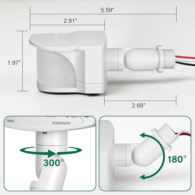 TREEWELL 240-Degree Replacement Motion Detector, Adjustable Time & Detection Sensitivity Up to 60 Feet Range, 3 Working Modes Pir Motion Sensor for Security Floodlight, White, UL Listed